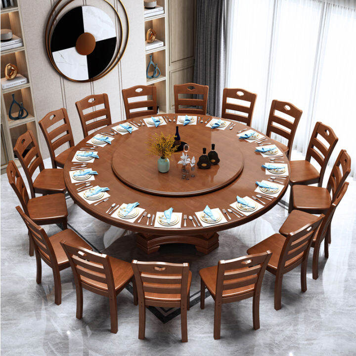 Solid wood dining table and chair combination big round table 8 people