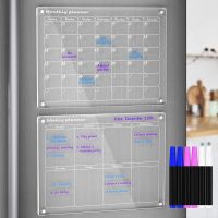 ∈ Acrylic Magnetic Calendar Set for Fridge Transparent Planning Whiteboard Dry Erase Calendar with 4 Markers and Pen Holder