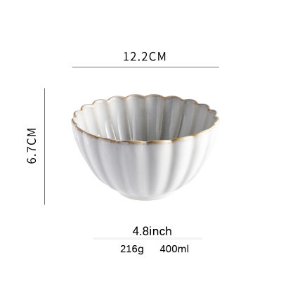 6 Inches Lace Ceramics Ramen Bowl White Creativity Porcelain Large Rice Bowl Personality Shaped Tableware for Kitchen