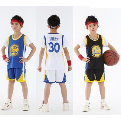 NBA Golden State Warriors Curry No.30 Jersey Kids Fake Two Pieces Basketball Clothing Suits