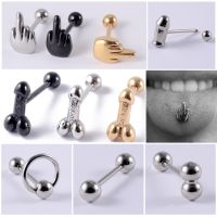 1pc 316l Surgical Steel Middle Finger Gesture Ball Tongue Barbell Stud Piercing Punk Body Jewelry Support Wholesale