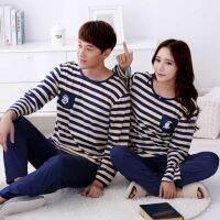 Hot Sale Fashion Soft Spring Striped Cotton Couple Pijamas Sets Sleepcoat &amp; Trousers Men Women Home Clothings Sleepwear Lovers