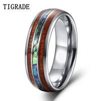 Tigrade 8mm Tungsten Carbide Rings for Man Hawaiian Koa Wood and Abalone Shell Wedding Bands for Men Comfort Fit Custom Engraved