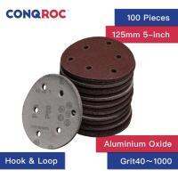 100 Pieces 123mm (5-inch) 6-Hole Sanding Discs Aluminium Oxide Dry Sanding Papers Hook and Loop Grit 60~2000 Cleaning Tools