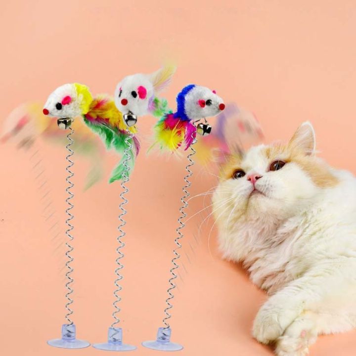 โลกผลิตภัณฑ์สัตว์เลี้ยงร้านค้า-ของเล่นสำหรับสัตว์เลี้ยงของเล่นแมวไม้ปลายขนนกแมวไม้ของเล่นแมวเมาส์แบบสปริง