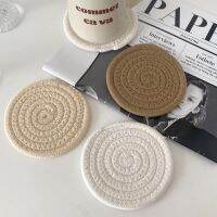 High-end MUJI Korean ins solid color thickened coaster insulation pad creative round fabric cotton and linen woven retro anti-scalding dinner plate mat