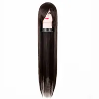 Cos-Play Wig Fei-Show Synthetic Heat Resistant 100 CM/40 Inches Long Straight Brown Hair 8 Inches Bangs Costume Salon Hairpiece