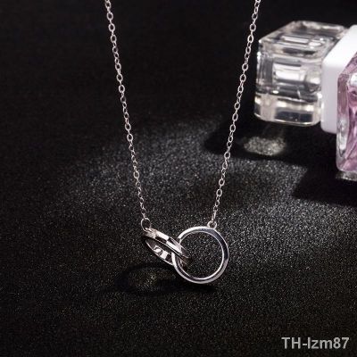 💍 ของขวัญวันวาเลนไทน์ สร้อยคอเงิน 925 Simple Double Ring Circle Pendant Fashion Clavicle Chain Couple T Jewelry Birthday Gift