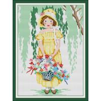 Girl with jacquard basket Stamped Cross Stitch Complete Set Four 11CT 14CT DIY Handmade Embroider Needlework DMC Complete Kits Pattern Pre-Printed On