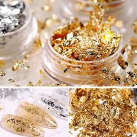 ♗ 1 Box Gold Silver Irregular Aluminum Foil Paper Nail Art Sticker 3D Glitter DIY Manicure UV Gel Polish Nail Decoration Tools