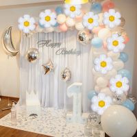 (TEX)10Pcs Mini Daisy Foil Balloons White Sunflower Balloon Wedding Globos Kids Birthday Party Decorations Baby Shower Photo Props