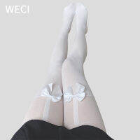 WECI สายรัดเข็มขัดถุงน่องสไตล์โลลิต้าพร้อมโบว์สำหรับเด็กผู้หญิงถุงน่องแบบไม่แตกสไตล์กอธิคถุงเท้าแนวแฟนตาซีสำหรับผู้หญิงน่ารัก