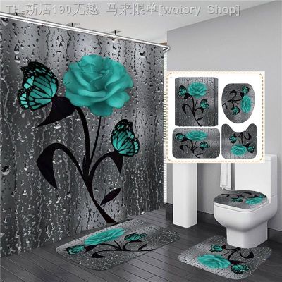 【CW】♗  Print Shower Curtain 4 Piece Set Valentines Day Decoration Banheiro