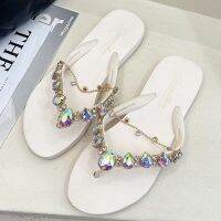 Hot sell Women Comfortable Beach Shoes Non-slip Soft Bottom Casual Flip Flops Rhinestone Chain Decoration New Summer Flat Slippers a144