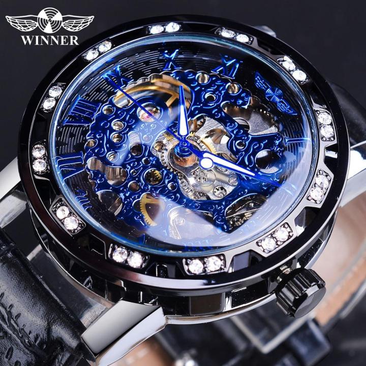 winner-นาฬิกาข้อมือ-skelton-สำหรับผู้ชายหน้าปัดสีฟ้าเรืองแสงติดหน้าจอดูหรูหราติดเพชรนาฬิกาผู้ชายอย่างหรูแบรนด์