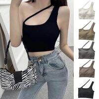 โครงเหล็กด้านบนกีฬา Camisole ของผู้หญิงเสื้อกล้ามสีทึบฤดูร้อน Comfort ตัดสั้นเพิ่มฟองน้ำเสื้อกล้ามสตรีเสื้อคล้องคอปิดไหล่