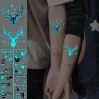 Blue Luminous Tattoo Sticker Deer Head Waterproof Beautiful Glowing Temporary Tatto Wrist Couple Fake Tatoo Body Art Female Male