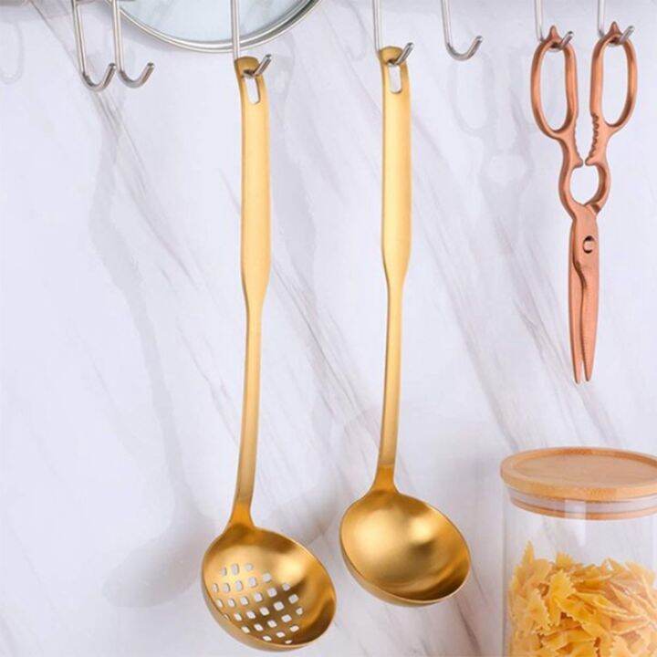 gold-soup-ladle-colander-set-long-handle-stainless-steel-kitchenware-cookware-serving-spoon-for-cooking-utensil-2-pcs