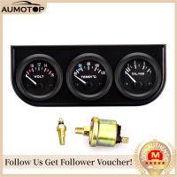 【MotorrTop】Triple Gauge Kit 2นิ้ว (52มม.) 3-In-1โวลต์มิเตอร์เครื่องวัดอุณหภูมิน้ำเครื่องวัดความดันน้ำมัน Universal สำหรับรถยนต์12V