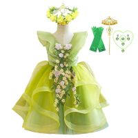 Girls Tinker Bell Costume Halloween Costume For Kids Green Tinkerbell Fancy Dress Fairy Princess Tiana Cosplay Carnival Party