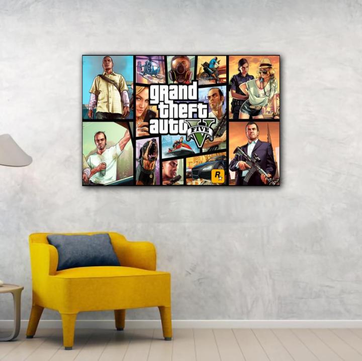 grand-theft-auto-v-วิดีโอเกมผ้าใบ-art-โปสเตอร์และ-wall-art-ภาพพิมพ์สำหรับตกแต่งห้องนอนครอบครัวสมัยใหม่-โปสเตอร์คุณภาพสูง