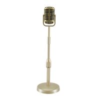 Vintage Desktop Microphone Prop Model with Adjustable Height, Classic Retro Style Microphone Stand Fake Mic Prop