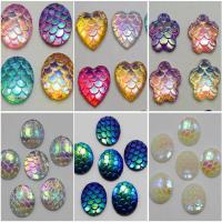 100 Mixed Colour Flatback Resin Fish Scale Pattern Cabochon 12mm Round Heart Beads