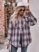 Plaid Shirts Women Casual Lapel Blouse Autumn Female Fashion Vintage Long Sleeve Button Tops Female Oversized Loose Retro Shirt