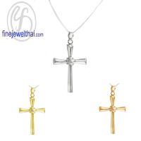 Finejewelthai-จี้เพชร-จี้ไม้กางเขน-จี้เงิน-เพชร-CZ-พลอยประจำเดือนเกิด-P1201cz00