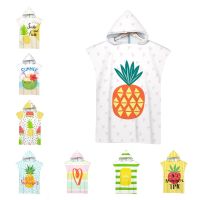 【DT】hot！ Microfiber Fruits Printed Kids with Cloak Adult Beach Changing Robe Poncho Dry Hooded Bathrobe