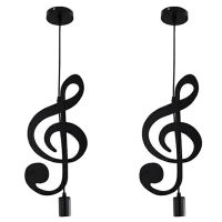 2X Pendant Light,Iron Ceiling Light Music Note Hanging Light Shade Chandelier for Loft Bar Studio Store Room (C)