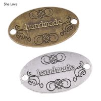 Chzimade 50Pcs/lot Metal Alloy Oval Shaped Hand Made Labels Printed Flower Letter Handmade Tag For Clothes Diy Accessories Stickers Labels