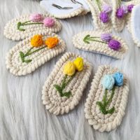 【YF】❁  New Wool Knitted Barrettes Crochet Embroidery Hairpin Side Bangs Clip Childrens Hair Accessories