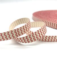 5Yards/Lot 10mm Handmade Design Printed Red Waves Ribbon Cotton Ribbon For Sewing Fabric Christmas Decoration