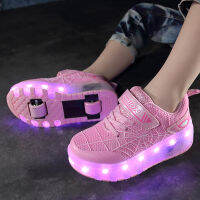 New Glowing Roller Sneakers Children Girls USB Charged Luminous Sneakers Double Wheels Kid Boys Skate Shoes Lights Size 28-39