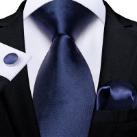 Navy Blue Silk Ties for Men 8cm Wide 150cm Length Business Wedding Necktie Set Pocket Square Cufflink Accessories Gift Wholesale