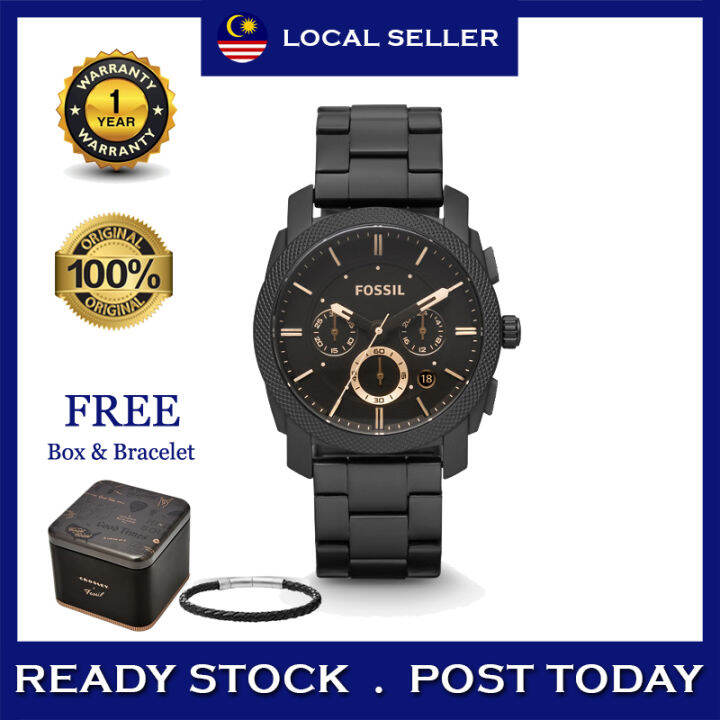 Machine Mid-Size Chronograph Black Stainless Steel Watch - FS4682 - Fossil