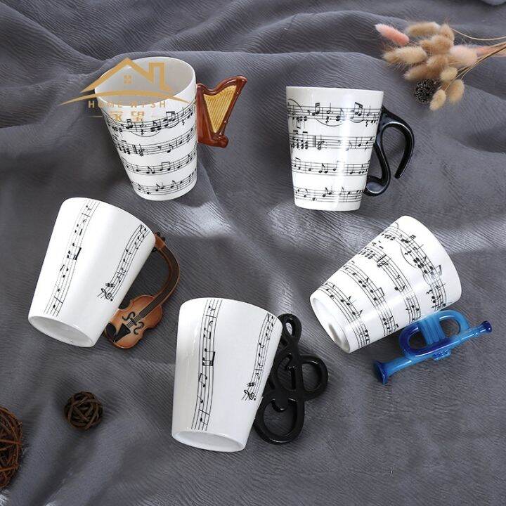 high-end-cups-240มิลลิลิตรเพลงสไตล์แก้วกาแฟถ้วยกีตาร์ไวโอลินเปียโนแซกโซโฟนรูปร่างจับศิลปะถ้วยสำหรับคริสต์มาสของขวัญแต่งงานเพลงผู้ที่ชื่นชอบ