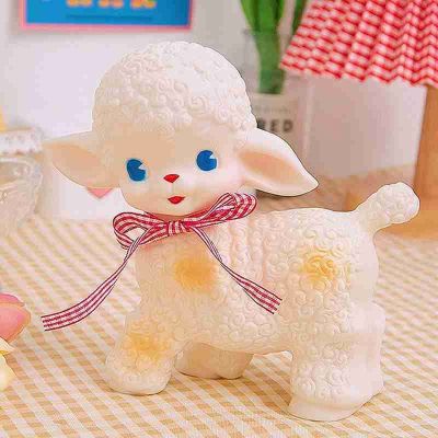 Figurines Retro Rubber Sheep Doll Cute Girl Sweetheart Voice Animal Gift Model Lamb Static Desk Room Home Accessories Ornaments