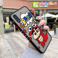 Jlingji เคสสำหรับ VIVO Y91 Y91i Y95การ์ตูน Crayon Shin-Chan มีน้ำค้างแข็งโปร่งใสแข็งลายขอบสี่เหลี่ยมด้านข้างเคสนิ่มป้องกันกล้องปลอกซิลิโคนกันกระแทก