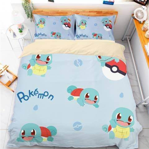 3in1-ชุดเครื่องนอน-ผ้าปูที่นอน-ปลอกหมอน-ผ้าห่ม-ลายโปเกมอน-bulbasaur-squirtle-น่ารัก-ใส่สบาย-สําหรับบ้าน-ห้องนอน