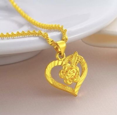 HIALAMAสร้อยคอทองพร้อมจี้สร้อยคอระย้าชุบ ยาว 18 นิ้ว24K GOLD NECKLACE