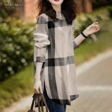 ZANZEA Womens Check Casual Hooded Long Sleeve Baggy Tops Ladies Shirt  Blouse