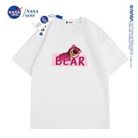 COD เสื้อยืด NASA co-branded short-sleeved womens couple wear this years popular strawberry bear T-shirt top ins_45