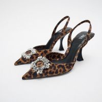 Summer 2022 ZARAˉnew womens shoes leopard decoration details slingback high heel mules sexy sandals