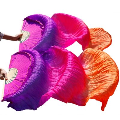 1 Pair 100 Real Silk/Imitation Silk Belly Dance Fans High Quality Fan Veil Belly Dance Silk Fan Handmade Dyed Silk Dance Fan