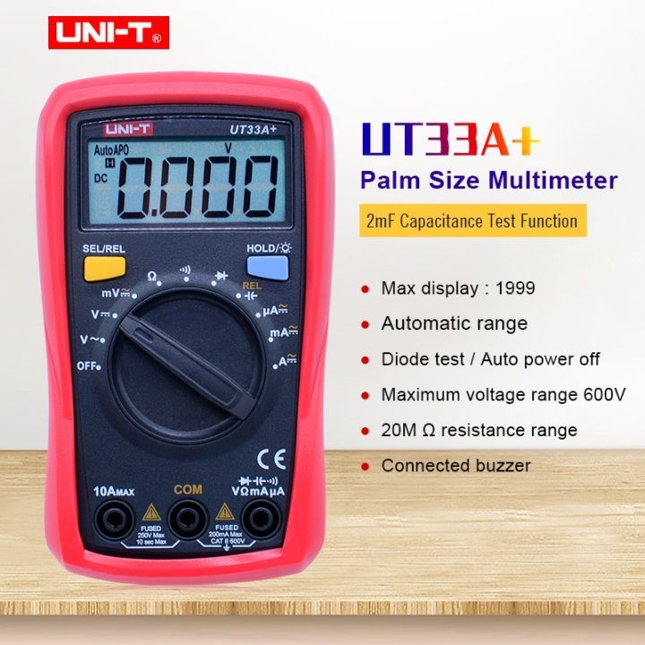 uni-t-ut33a-multimeter-tester-มัลติมิเตอร์ดิจิทัล-ac-dc-โวลต์มิเตอร์-แอมมิเตอร์-ความต้านทาน-ตัวเก็บประจุ-มิเตอร์-ไดโอด-ทดสอบ-บัซเซอร์ความต่อเนื่อง