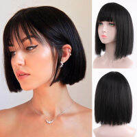 TALANG สังเคราะห์สั้น Bob วิกผมตรงกับ Bangs สำหรับผู้หญิงวิกผมสีชมพูสีดำสำหรับงานปาร์ตี้ทุกวันความยาวไหล่คอสเพลย์ Lolita