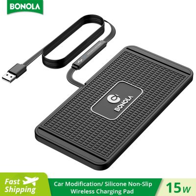 Bonola Car Wireless Charger Silicone Non-slip Pad for Tesla/BMW/Audi/Benz Car Center Console 15W Fast Phone Charging Shockproof