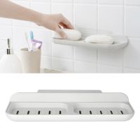 Wall Mounted Soap Dish Holder Double Grid Suction Cup Soap Case Bathroom Soap Sponge Storage Box Shower Wash Hand Tray Accessory